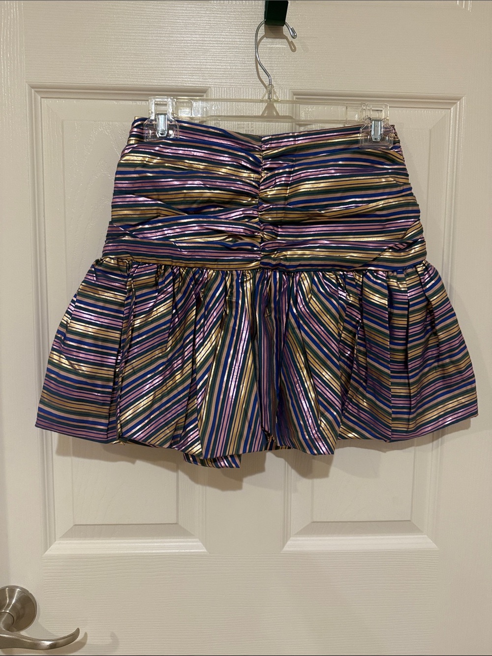 Zara Metallic Striped Mini Skirt in Purple, Gold & Blue